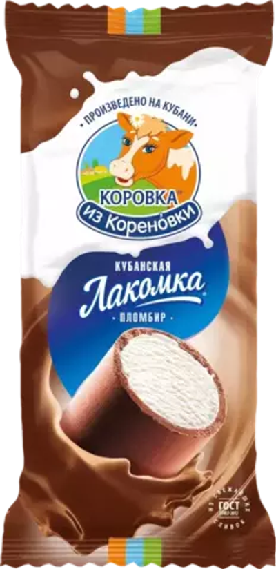 Мороженое пломбир ванильный Лакомка Кубанская в шоколадно-сливочной глазури, Коровка из Кореновки, 90г