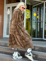 Шуба из европейской норки в цвете «Соболь» 115см