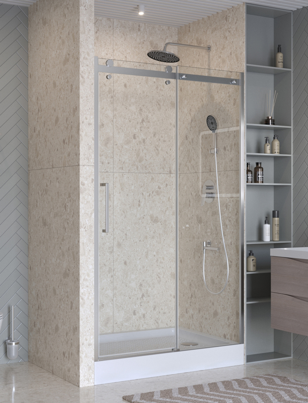 Душевая дверь шириной 111см BelBagno MARINO-2-BF-1-110-C-CR профиль хром, стекло прозрачное