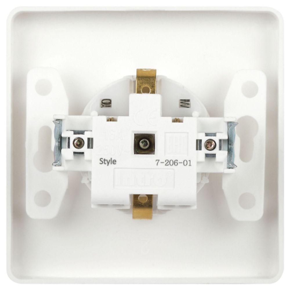 Розетка Intro Style 7-206-01 с заземлением 2P+E Schuko со шторками, 16А-250В, IP20, СУ, белый | Intro