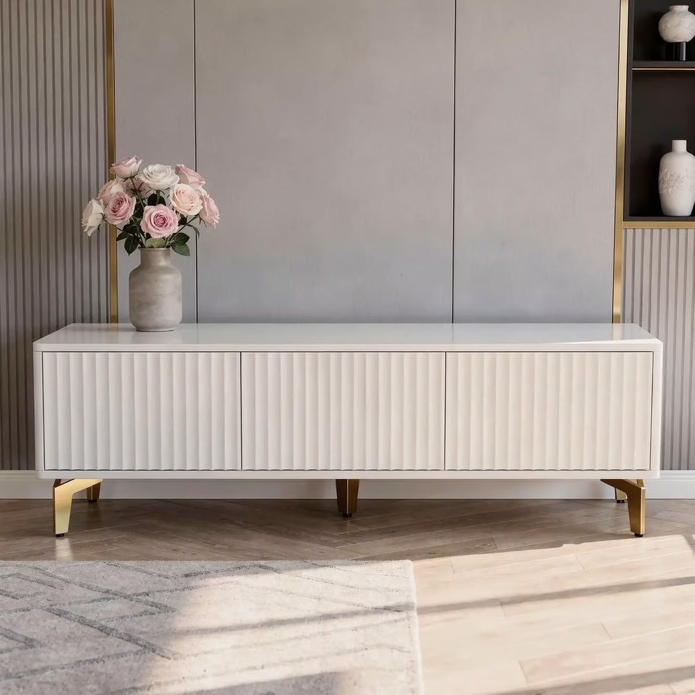 Тумба под телевизор на ножках ROYAL 5031 эко (Белый-Золото)