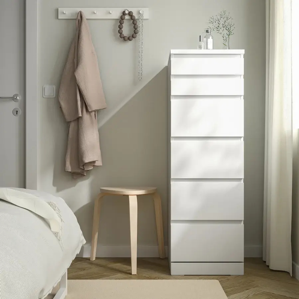 Комод с 6 ящиками - IKEA MALM, 123х40х48 см, белый  МАЛЬМ ИКЕА