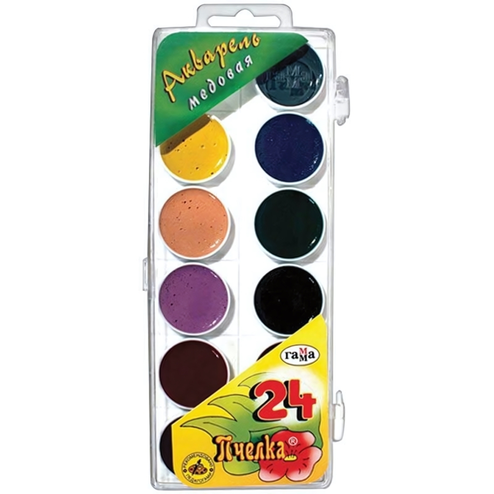 Акварель медовая "Пчелка" 24 цветов, без кисти, пластик (Гамма)