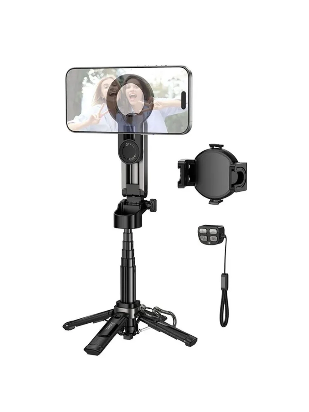 Монопод для селфи Hoco K27 Pro 2в1 мини магнитный+зажим квадропод с пультом BT черный
