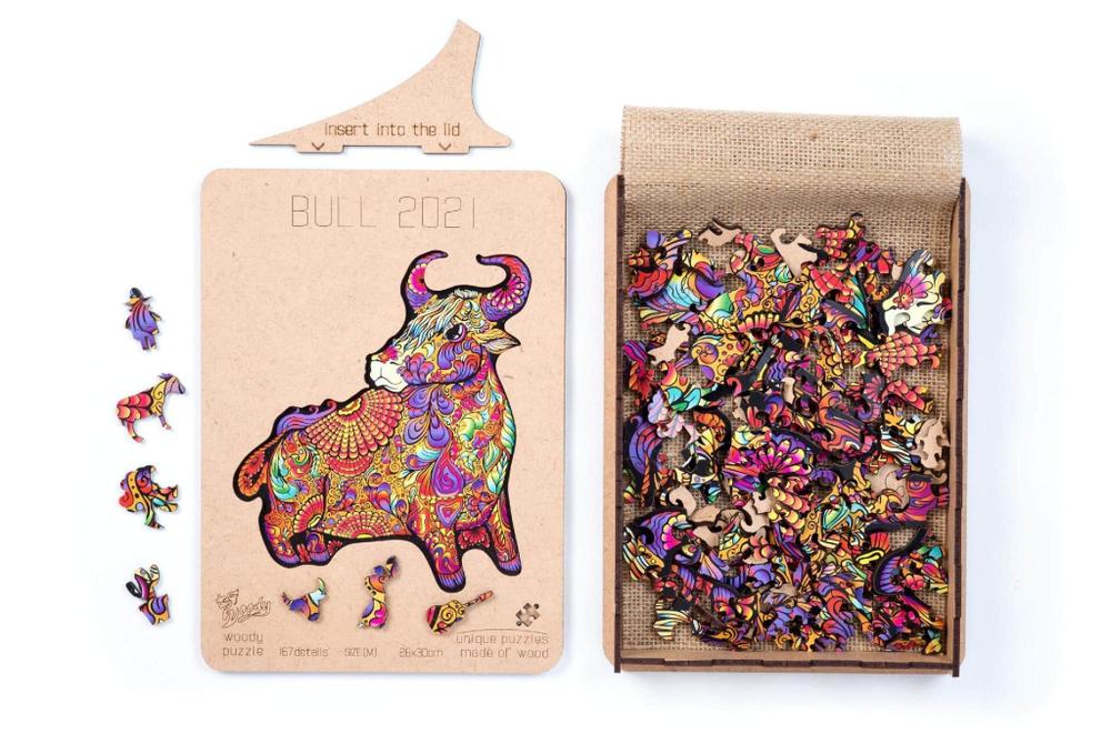 Бык от Chapa - Деревянные пазлы разной формы, уникальные картины которые вы собираете сами
