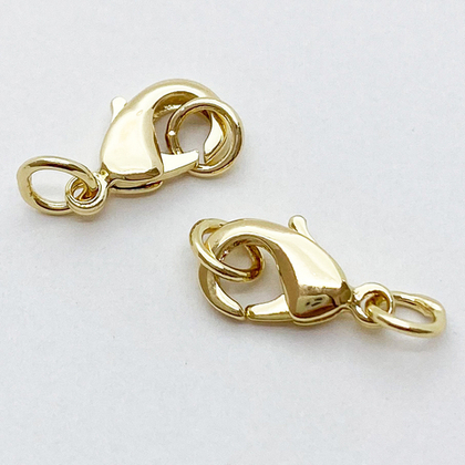 Замок-карабин с колечками, цвет золото, размер замка 12 мм, цена за 1 шт