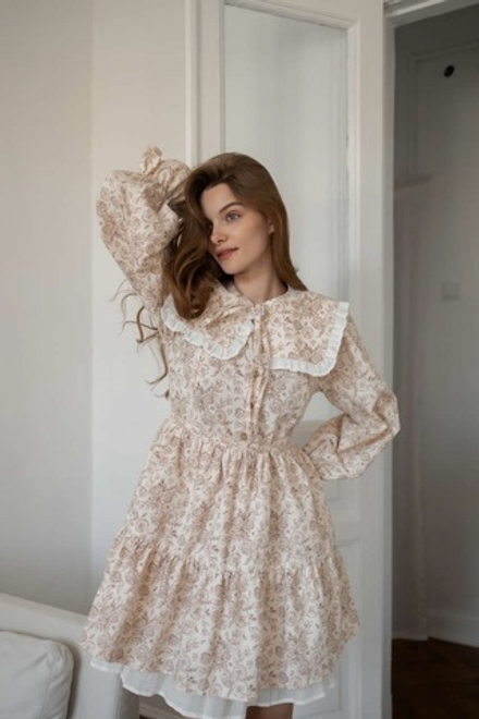 Платье Follow Me для беременных и кормящих мам, Кремовый с пионами