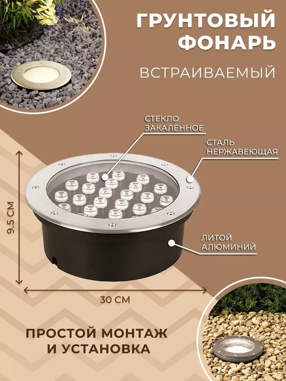 Светильник LED тротуарный (грунтовый) встраив. SP2703 36W 2700K 230V IP67 Feron