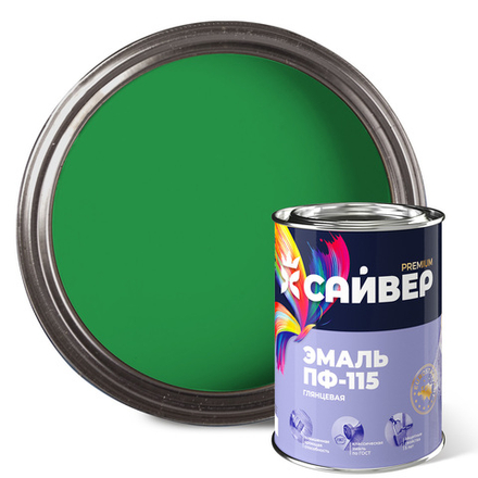 САЙВЕР  Эмаль ПФ-115 Ярко-зеленая 0,8кг ГОСТ 6465-76