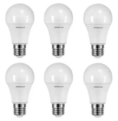 Ergolux Лампа LED-A60-11W-E27-6K, ЛОН, дневной свет, 6 шт
