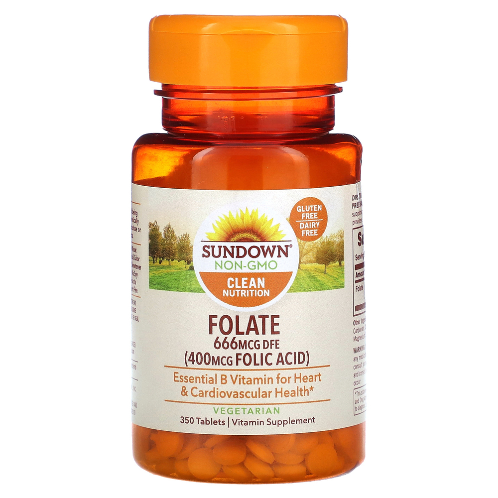 Sundown Naturals, фолат, 666 мкг, 350 таблеток (666 мкг DFE в 1 таблетке)