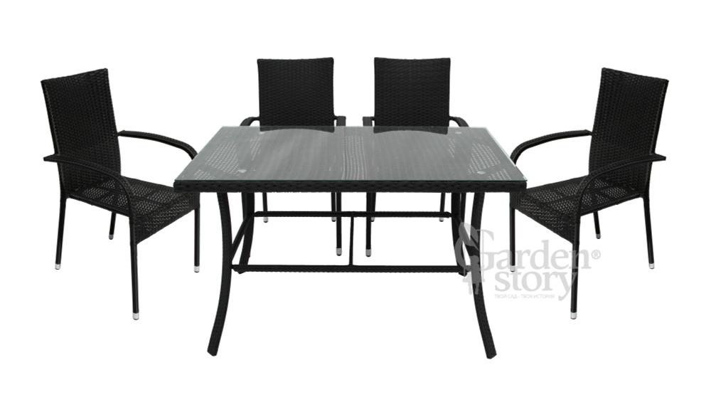 Набор мебели Garden Story Парис (4 Стул Garden Storyа Парис "без подушек"+стол 120см, каркас черн, ротанг черный)