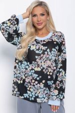 Блуза Шафран (черная/голубые цветы) Б10797 LT Collection