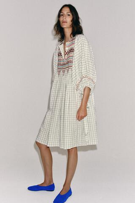 ZARA ПЛАТЬЕ МИДИ ИЗ СМЕСОВОГО ЛЬНА — ZW COLLECTION, РАЗНОЦВЕТНЫЙ