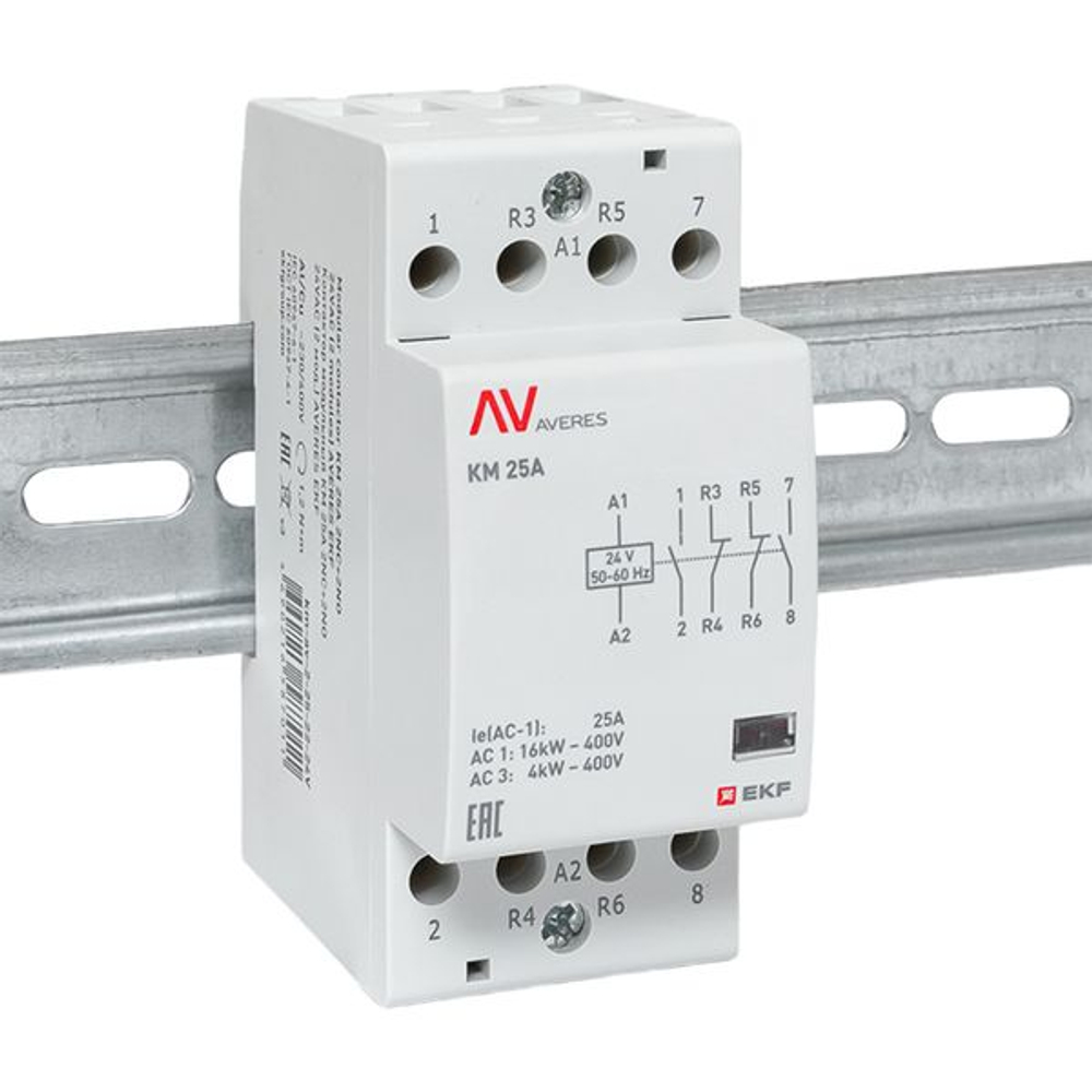 Контактор модульный КМ 25А 2NO+2NC 24В АС (2 мод.) AVERES EKF