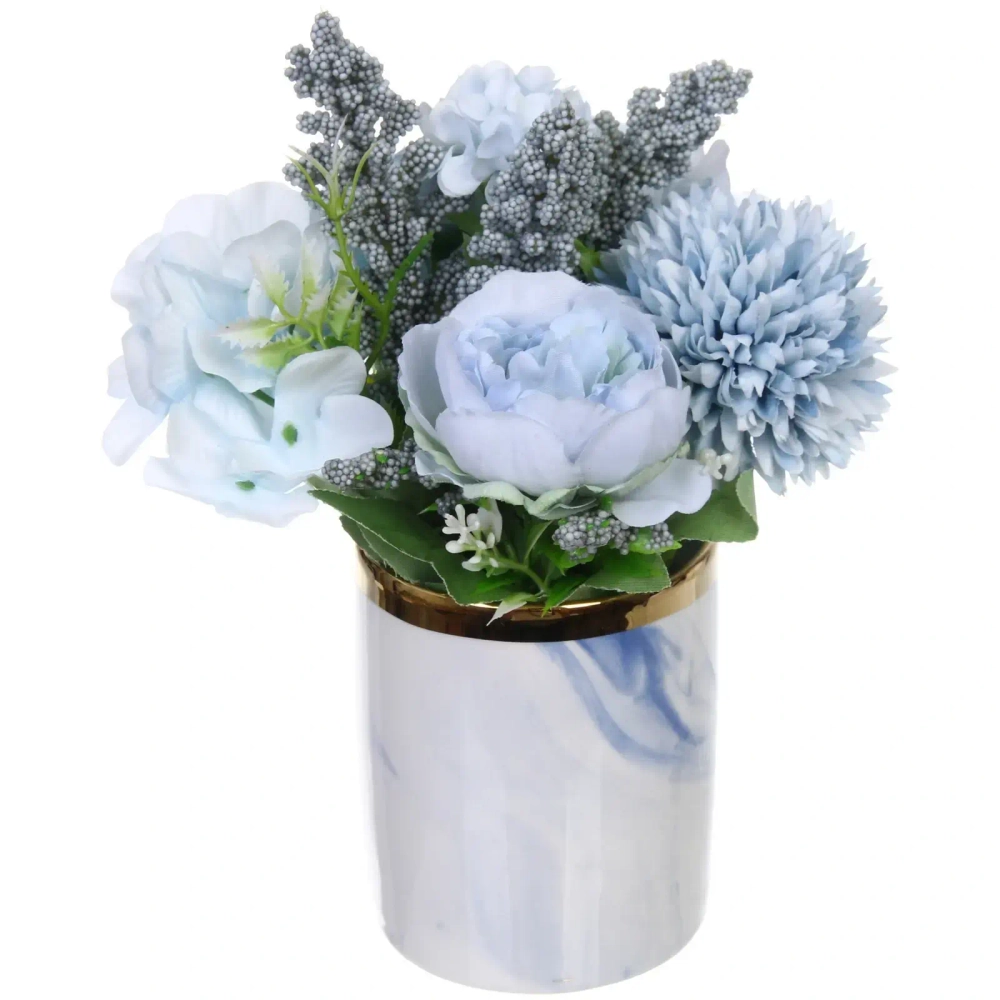 Цветочная композиция «Шарм» голубой 15*21см в керамическом горшке HL-14