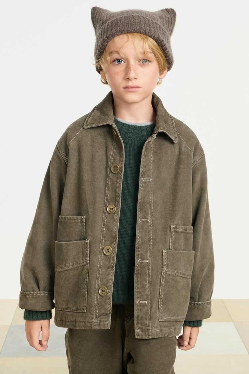 ZARA КУРТКА С ВОРОТНИКОМ-СТОЙКОЙ, СЕРО-КОРИЧНЕВЫЙ