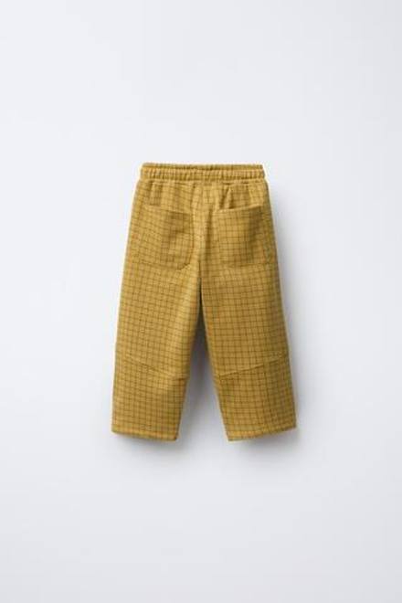 ZARA БРЮКИ ПРЯМОГО КРОЯ ИЗ ТКАНИ С НАЧЕСОМ В КЛЕТКУ, ГОРЧИЧНЫЙ