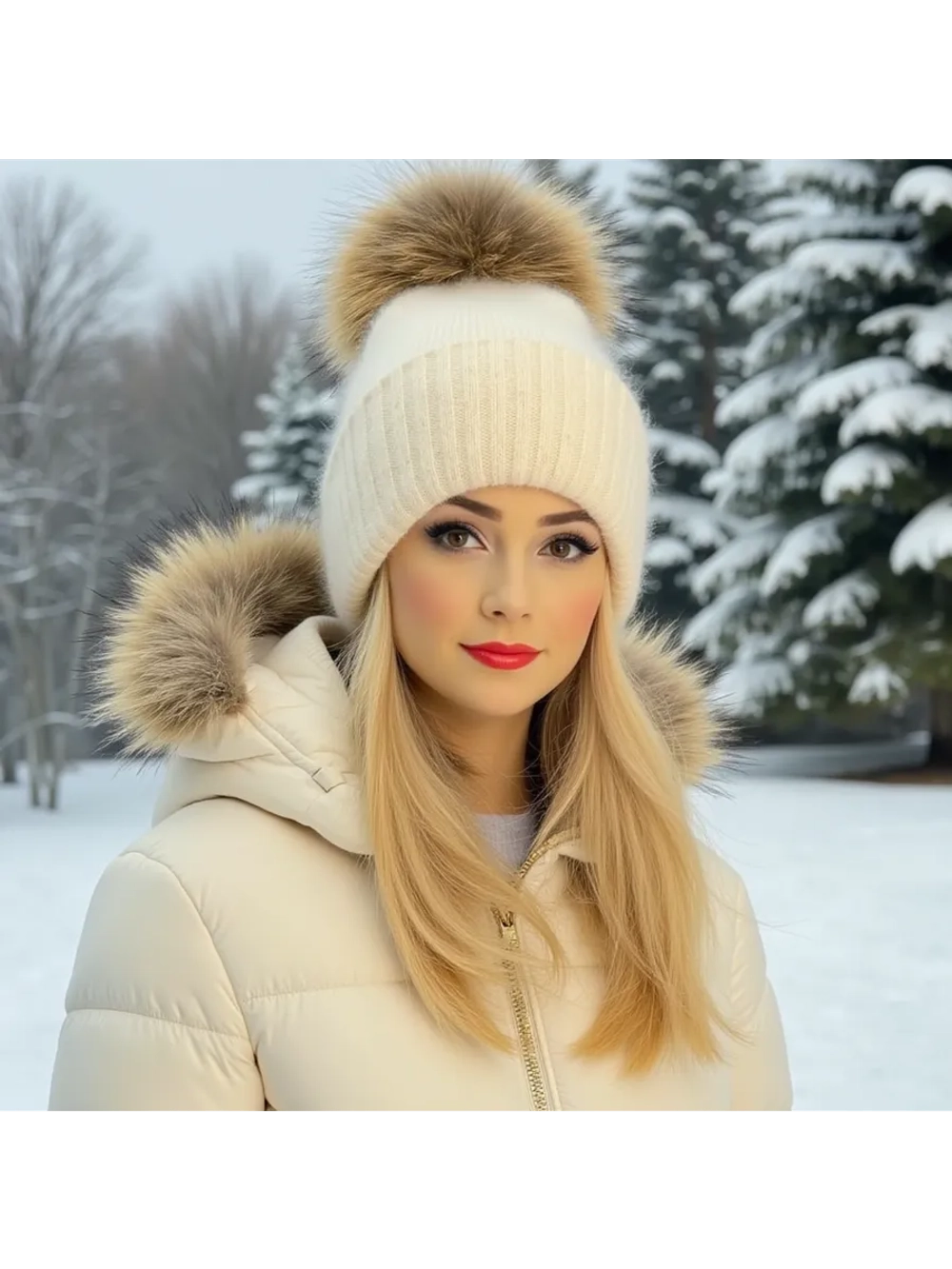 шапка ангора с меховым помпоном зимняя пушистая стильная