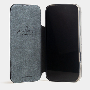 Чехол-книжка кожаная для iPhone 17 Pro Max, страус черного цвета