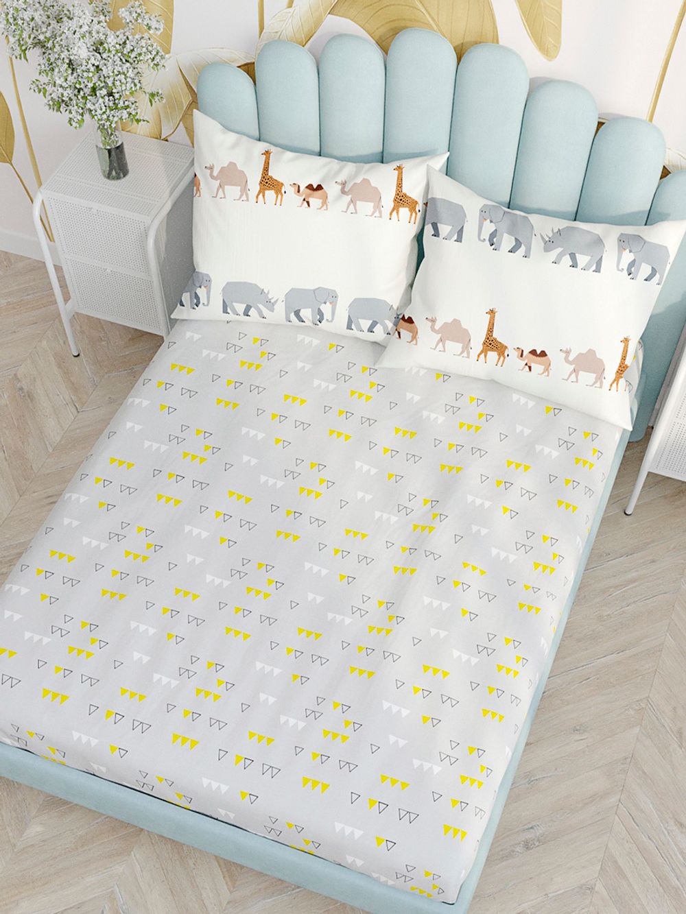 Постельное белье Сказка "Саванна (компаньон)" евро Наволочка 50х70 см 2 шт Простынь на резинке 180х200 см Пододеяльник 200х215 см, перкаль