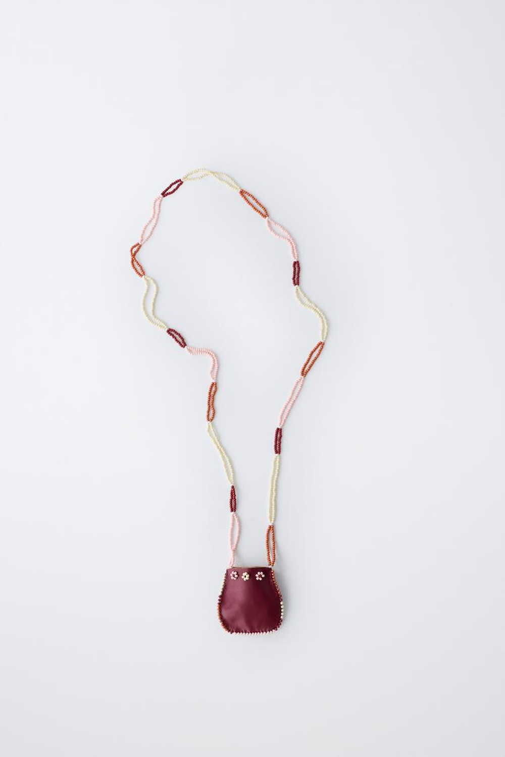 ZARA ОЖЕРЕЛЬЕ С БУСИНАМИ И СУМОЧКОЙ, ГРАНАТОВЫЙ