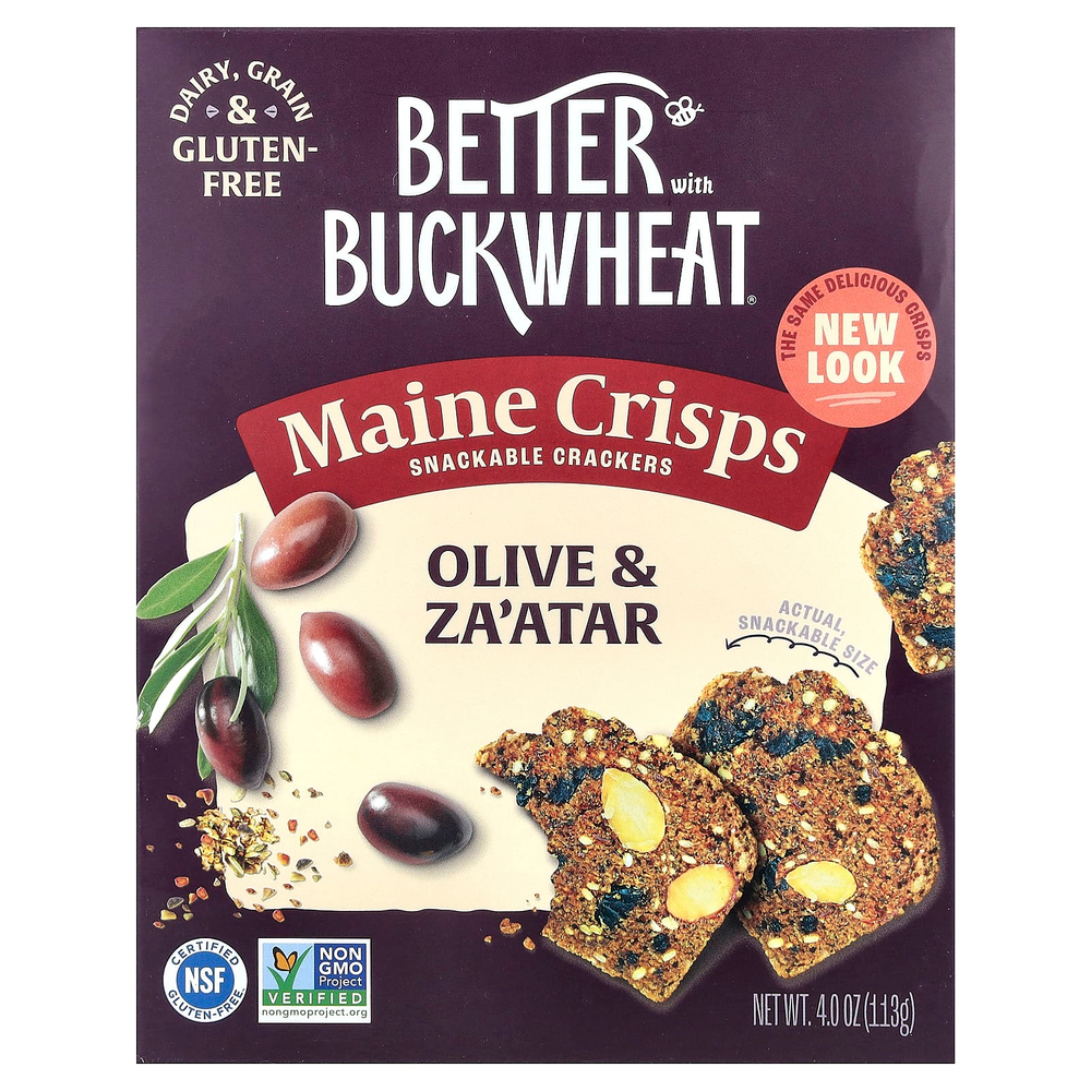 Better with Buckwheat, Crisps, крекеры-снеки, оливки и заатар, 113 г (4 унции)