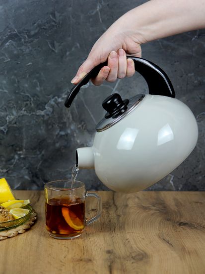 Чайник 2,5 л. эмалированный со свистком Kamille KM 1039B с черной бакелитовой ручкой