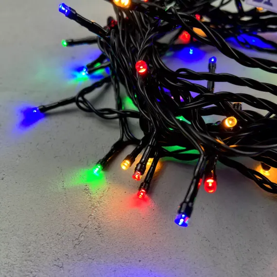 Светодиодная нить 100 разноцветных LED ламп, 10 м., 24В., черный провод ПВХ, LTC (PST100-11-1M)