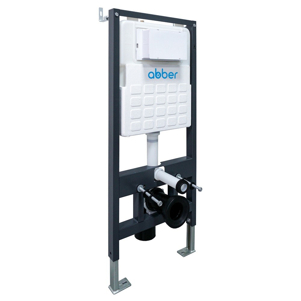 Комплект подвесной унитаз ABBER Rechteck AC1220TC белый, с закрытым дном с инсталляцией AC0105 и кнопкой AC0121 хром глянцевый
