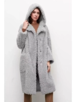 Шуба из овечьей шерсти чебурашка тедди, серый, SilverFox