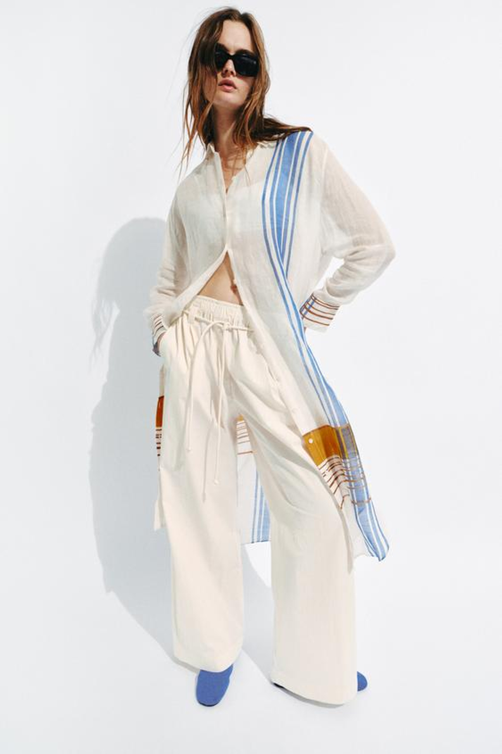 ZARA БРЮКИ ИЗ ПОПЛИНА — ZW COLLECTION, ЭКРЮ