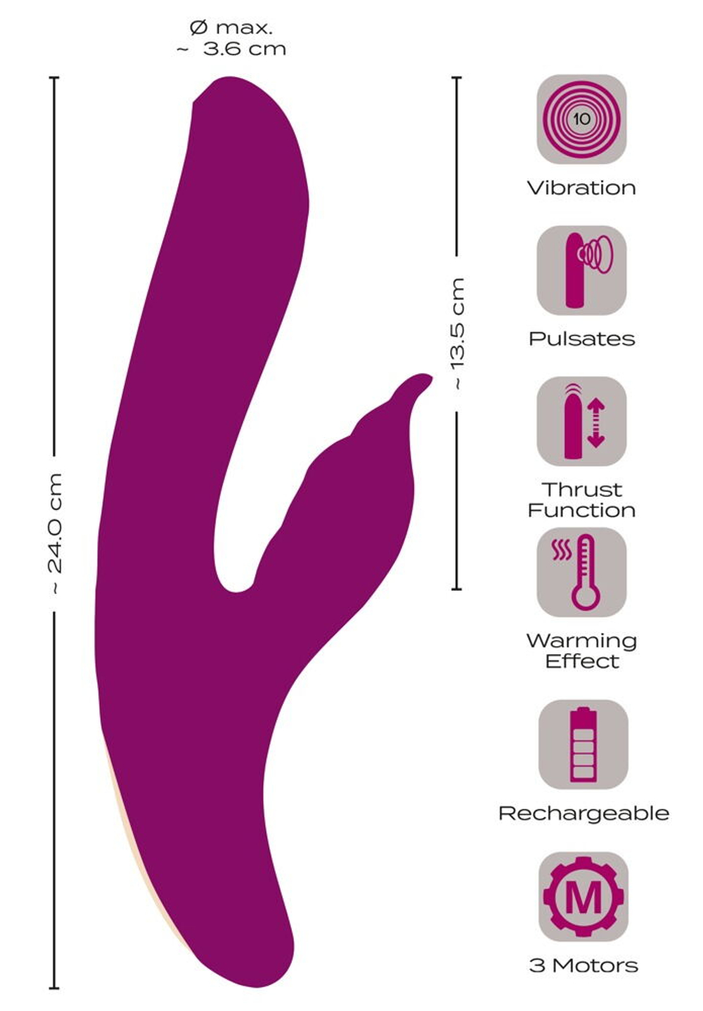 Лиловый вибратор-кролик 4 Function Vibrator - 24 см. (Цвет: лиловый)