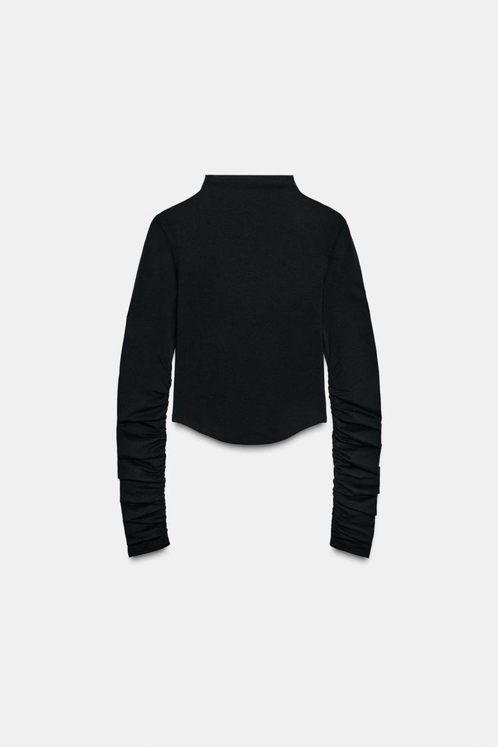 ZARA ФУТБОЛКА ИЗ ХЛОПКА И МОДАЛА СО СБОРКАМИ, ЧЕРНЫЙ