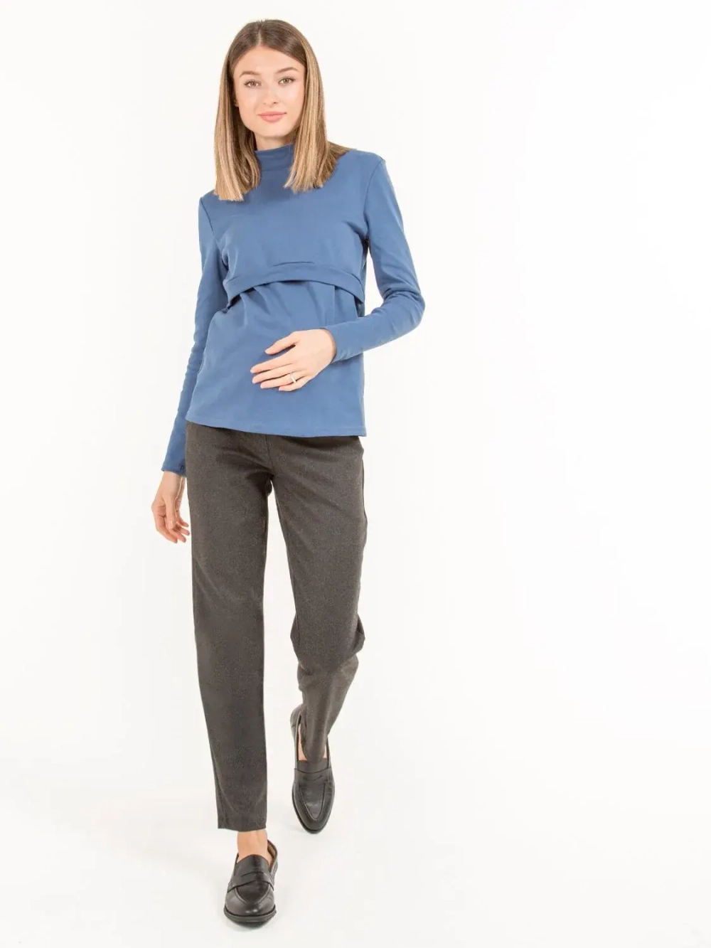 Брюки для беременных из костюмной фланели графит 3140