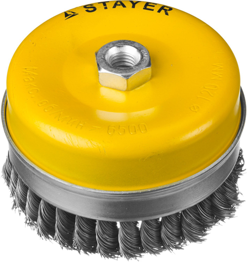 STAYER ″PROFESSIONAL″. Щетка чашечная усиленная для УШМ, жгутированная стальная проволока 0,5мм, 120ммхМ14