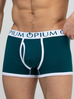 Мужские трусы-боксеры с контрастным поясом и отделкой (Размер: S) (Цвет: изумрудный)