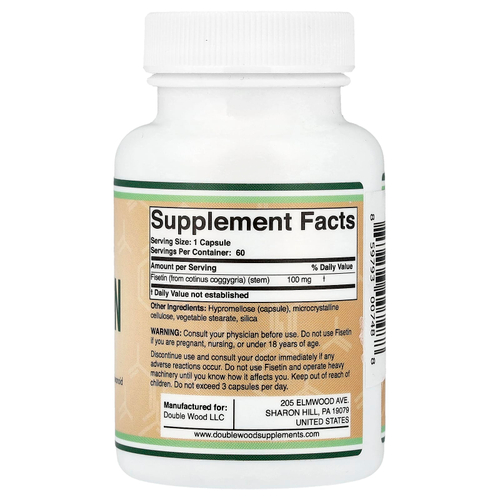 Double Wood Supplements, Fisetin, 100 mg, 60 Capsules