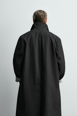 ZARA ТРЕНЧ С КЛЕТЧАТОЙ ОТДЕЛКОЙ, ЧЕРНЫЙ