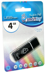 USB флеш накопитель 4 Gb SmartBuy Glossy, USB 2.0, черный, SB4GBGS-K (512764)