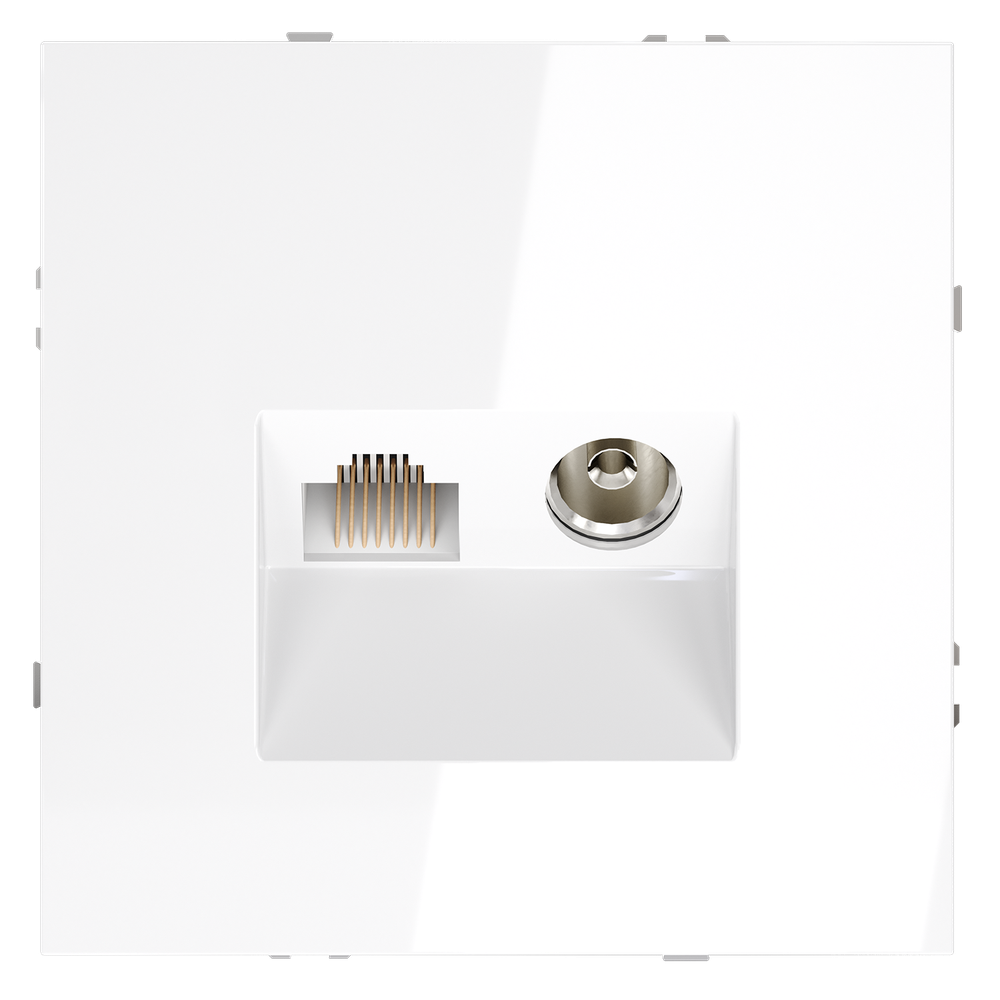 Розетка телевизионная встраиваемая VOLTUM S70 TV+RJ45 кат. 6, (белый глянцевый)