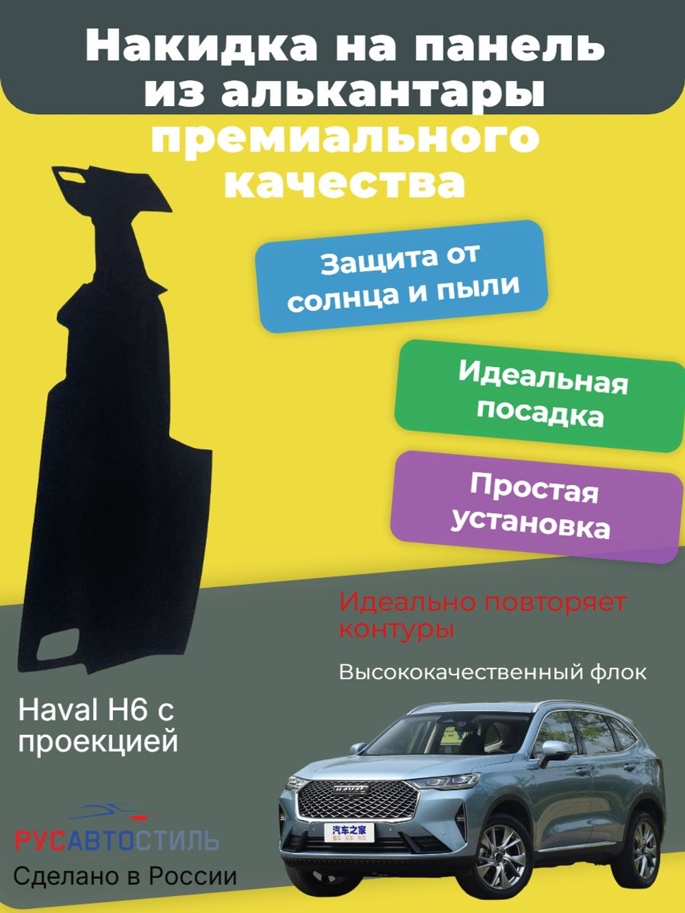 Накидка на панель из алькантары на Haval H6 с проекцией