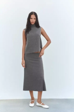 ZARA ТОП ИЗ МЯГКОЙ ТКАНИ С ВЫСОКИМ ВОРОТНИКОМ, ТЕМНЫЙ АНТРАЦИТ