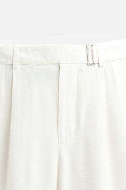 ZARA БРЮКИ С ЗАЩИПАМИ И ПОЯСОМ, ЖЕЛТОВАТО-БЕЛЫЙ