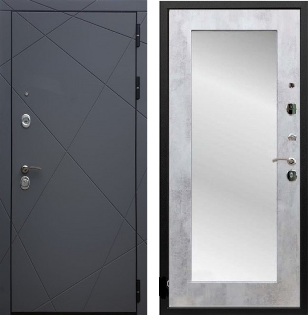 Входная металлическая дверь с зеркалом RеX 13 Титан 291 / зеркало Пастораль Бетон светлый