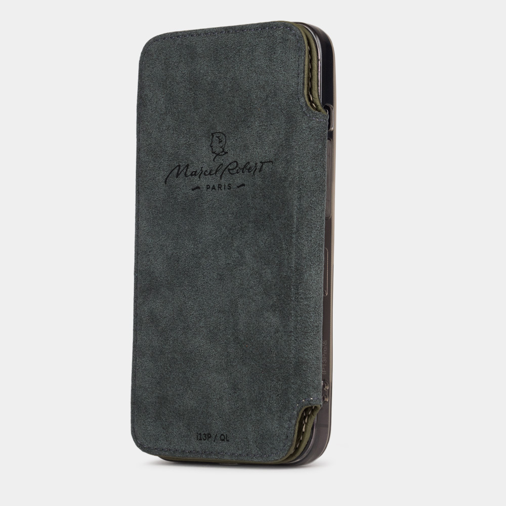 Чехол для iPhone 14 Pro Max из кожи теленка, зеленого цвета