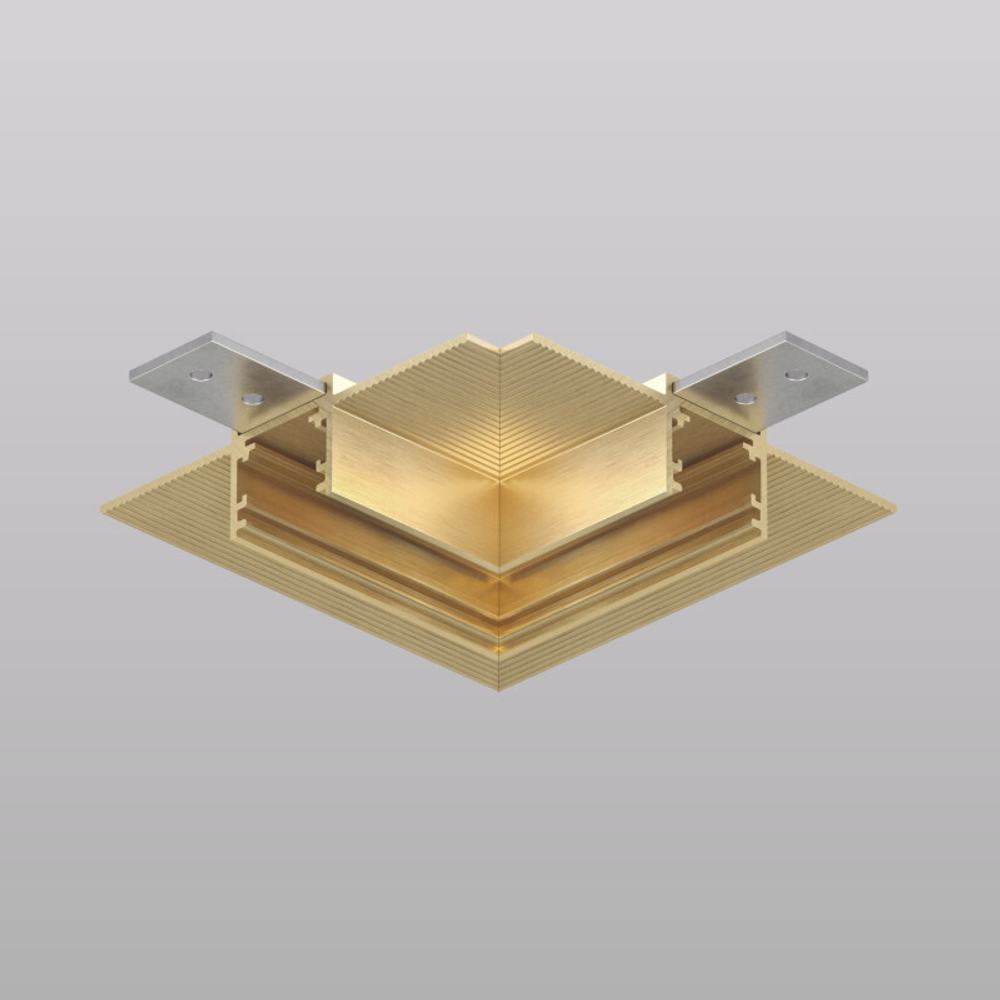 Угловой элемент трека SHINE HIDE для ГКЛ 12,5 мм, 90°, потолок–потолок, сатинированная латунь, алюминий