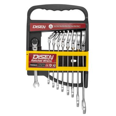 Набор ключей трещоточных с шарниром 9пр.(8,10,11,12,13,14,15,17,19мм),в пластиковом держателе DISEN DSD1513F