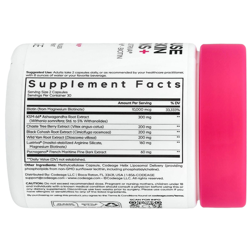 Codeage, витамины для волос и кожи в период менопаузы, 60 растительных капсул