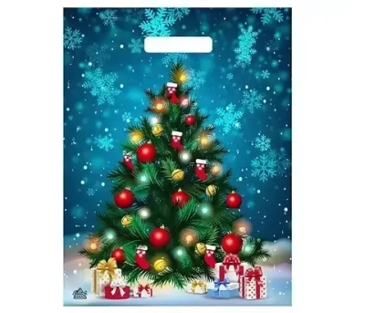 Пакет ПЭ с вырубной ручкой 31х40+6см (60) (Яркая елочка) НГ, глянцевый Тико